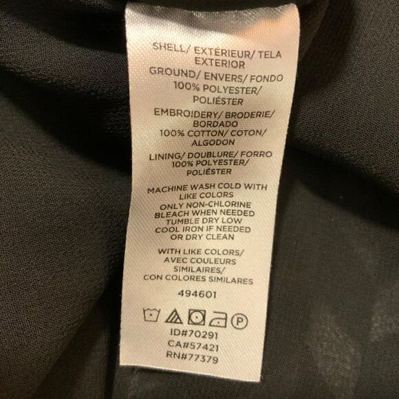 Ann Taylor Black Embroidered Chevron Semi Sheer Long Sleeve Belted Top Medium - Picture 12 of 12